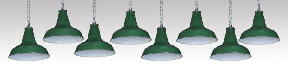 Set of eight Vintage Industrial Enamel Pendant Lights