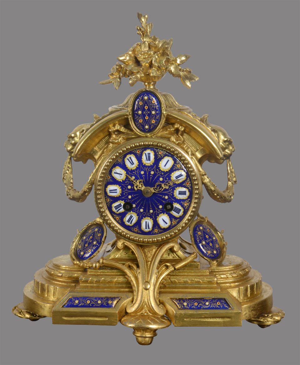 Gilt metal enamelled mantle clock circa 1870