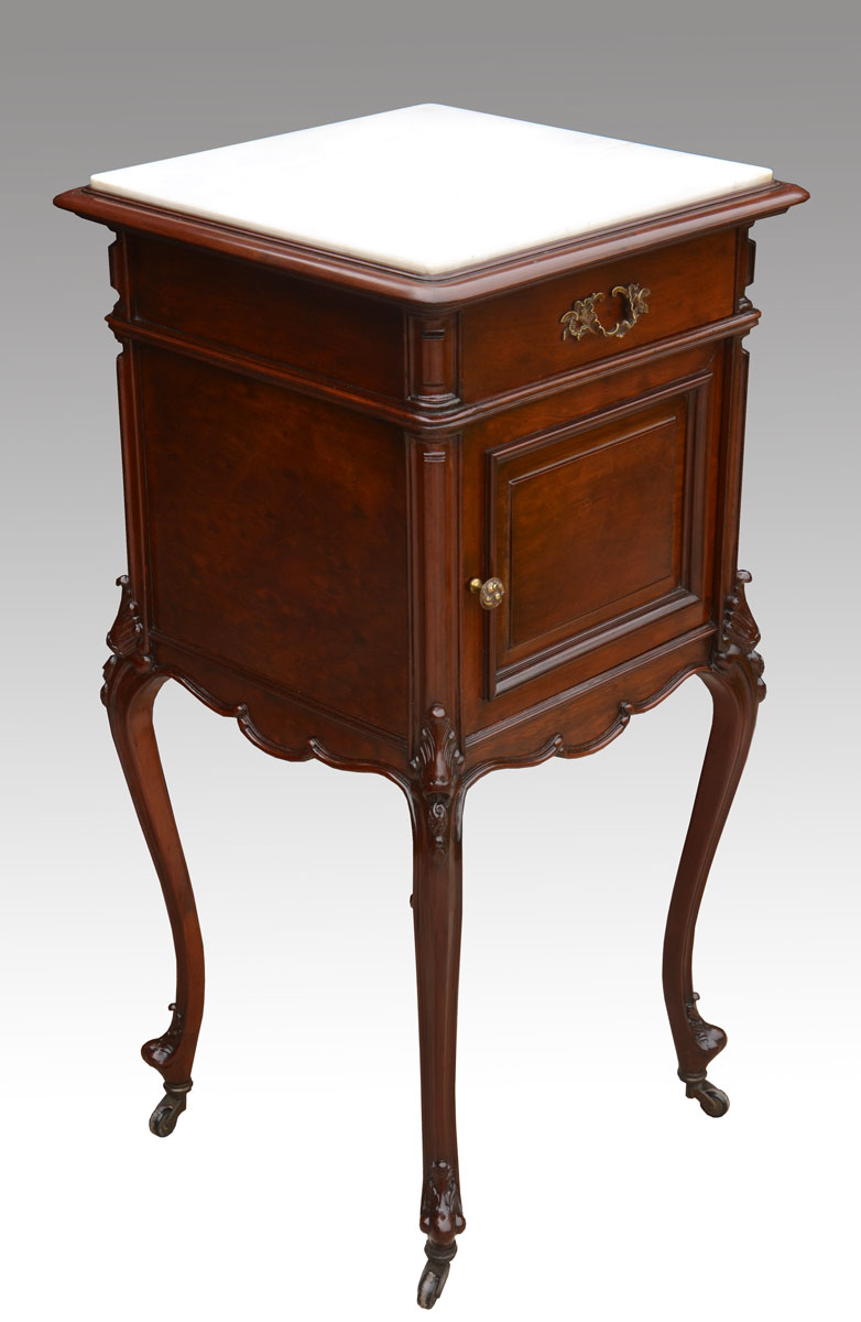 Mahogany marble top bedside cabinet circa 1900