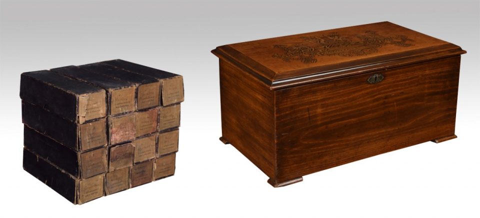 Edwardian walnut cased Swiss cylinder musical box