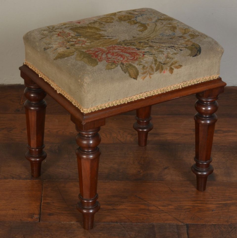 William IV mahogany needlepoint stool