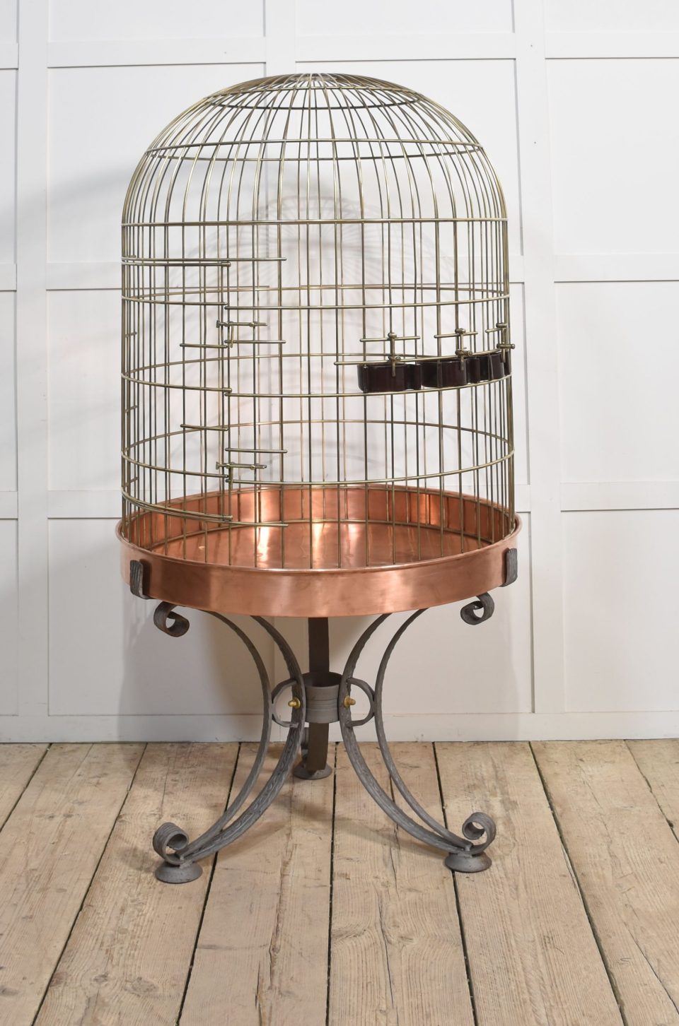 Substantial brass and copper bird cage