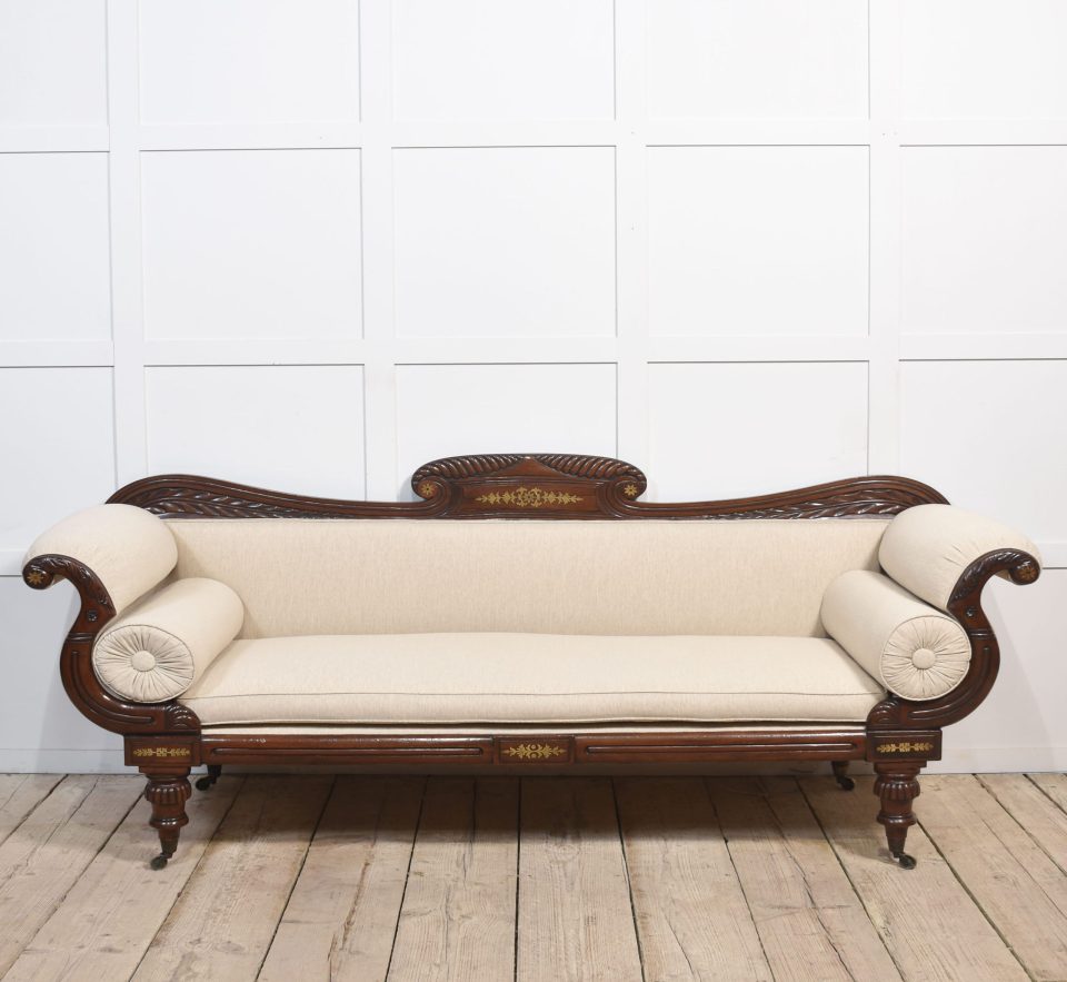 Regency mahogany brass inlaid settee