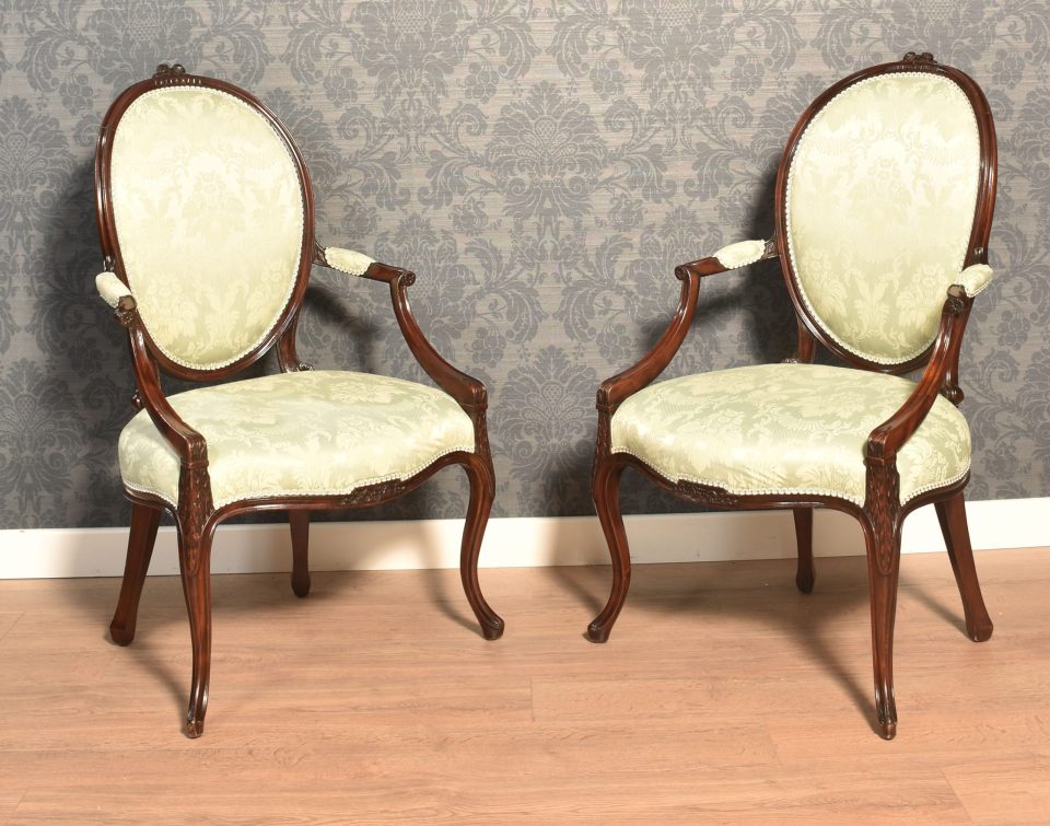 Pair of Hepplewhite mahogany framed armchairs