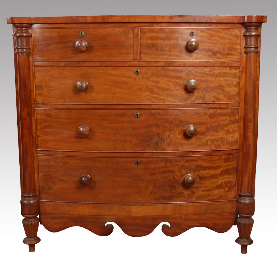 Mahogany Scottish bow fronted chest of draws circa 1870