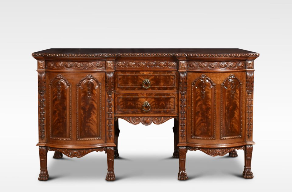 Carved mahogany inverted break front sideboard