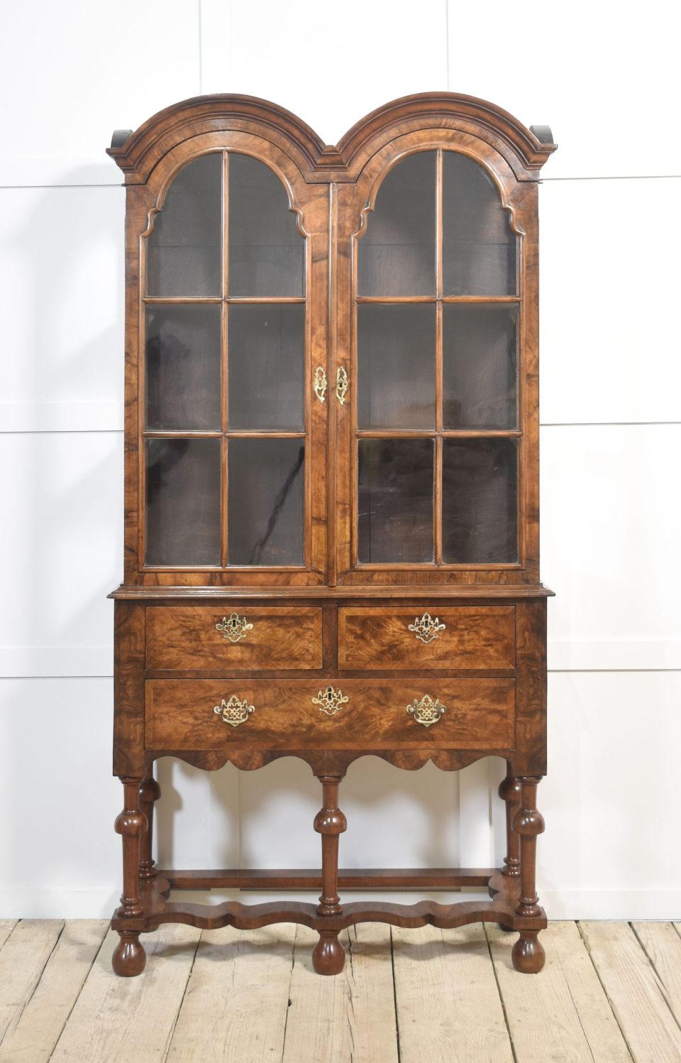 Walnut Queen Ann style display cabinet