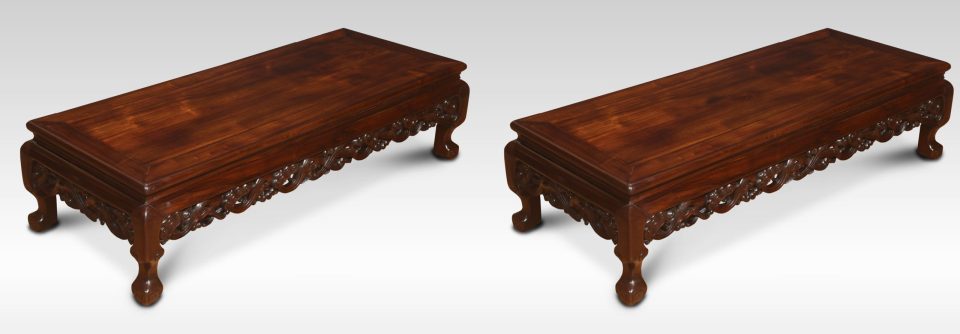 Pair of Chinese hardwood low coffee tables