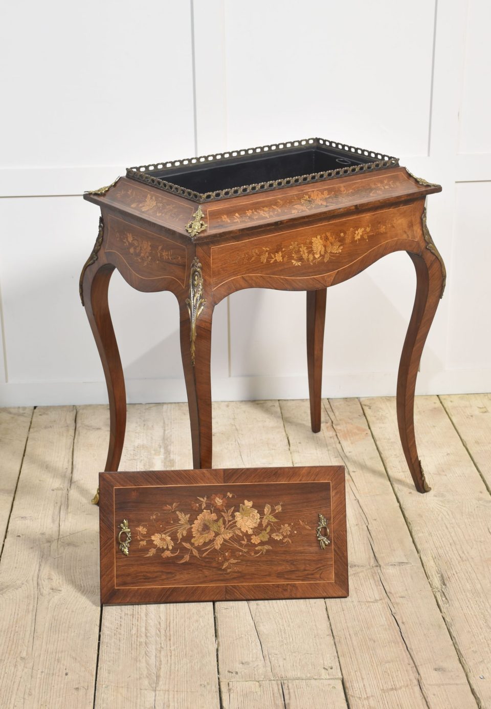 19th century mahogany inlaid jardinere planter