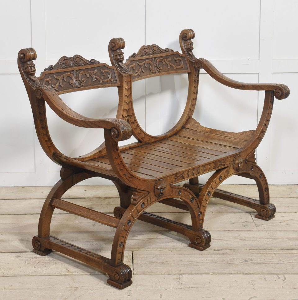 Carved oak bench