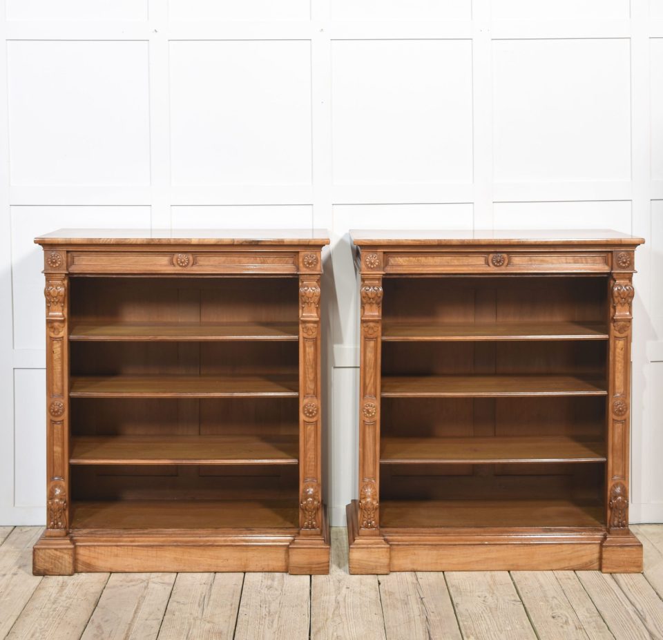 Pair of 19th century walnut open bookcases