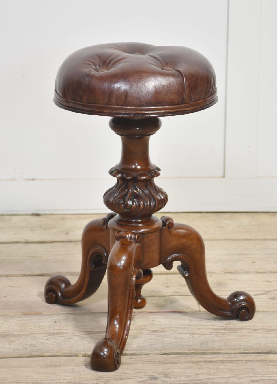 Walnut adjustable piano stool