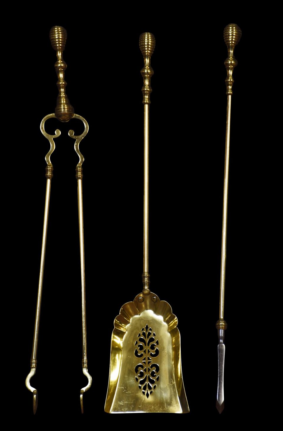 Brass triple companion fire tool set