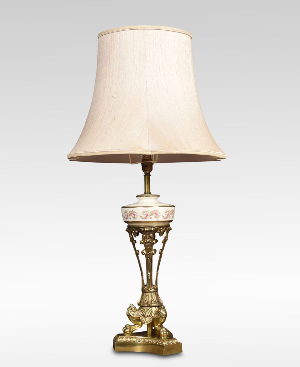 Gilt metal and porcelain table lamp