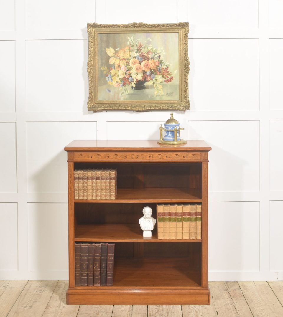 Satinwood Open Bookcase with Inlaid Frieze
