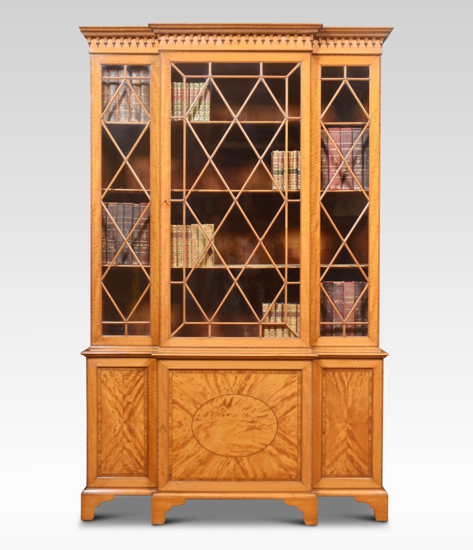 Sheraton revival satinwood breakfront bookcase