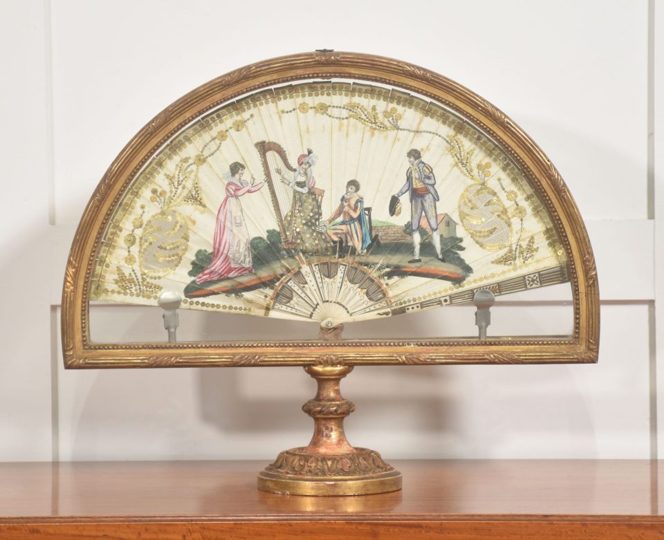 Gilt Wood Framed Decorative Fan with Pastoral Musical Scene