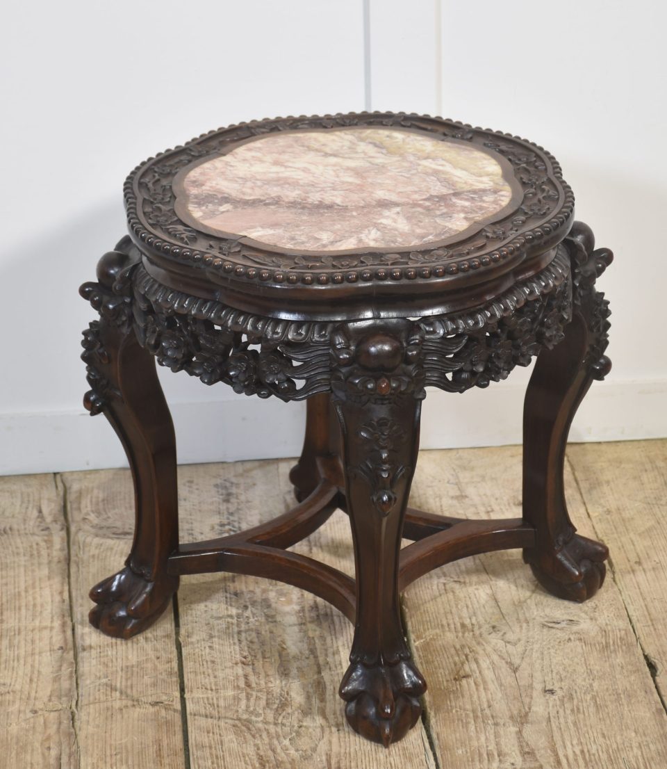 Chinese Rosewood and Marble Side Table