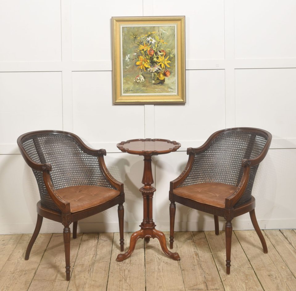 Pair of Regency-Style Mahogany Cane-Back Armchairs