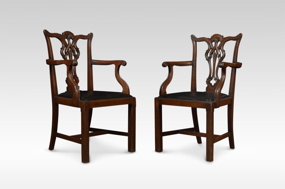 Pair of Mahogany Chippendale revival armchairs