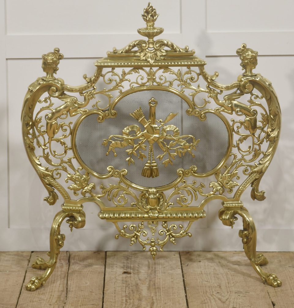 Ornate Pierced Brass Fire Screen