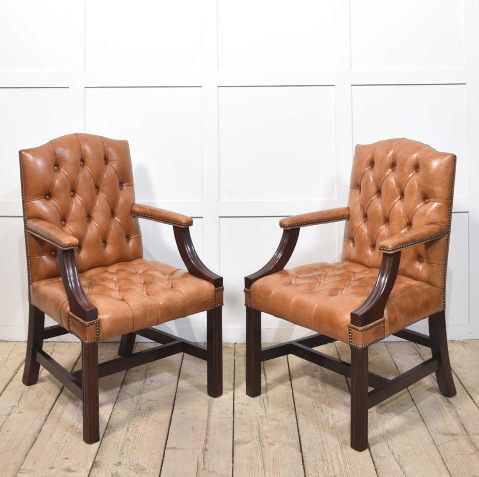 Georgian style leather Gainsborough library chairs