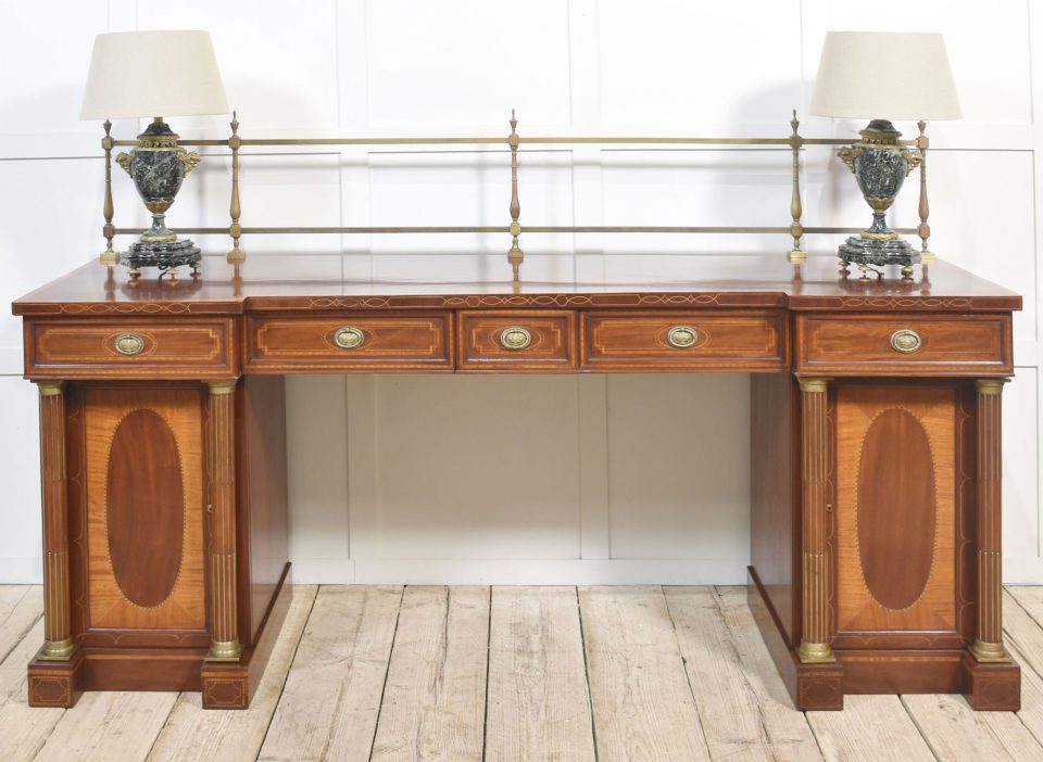 19th century mahogany pedestal inlaid sideboard