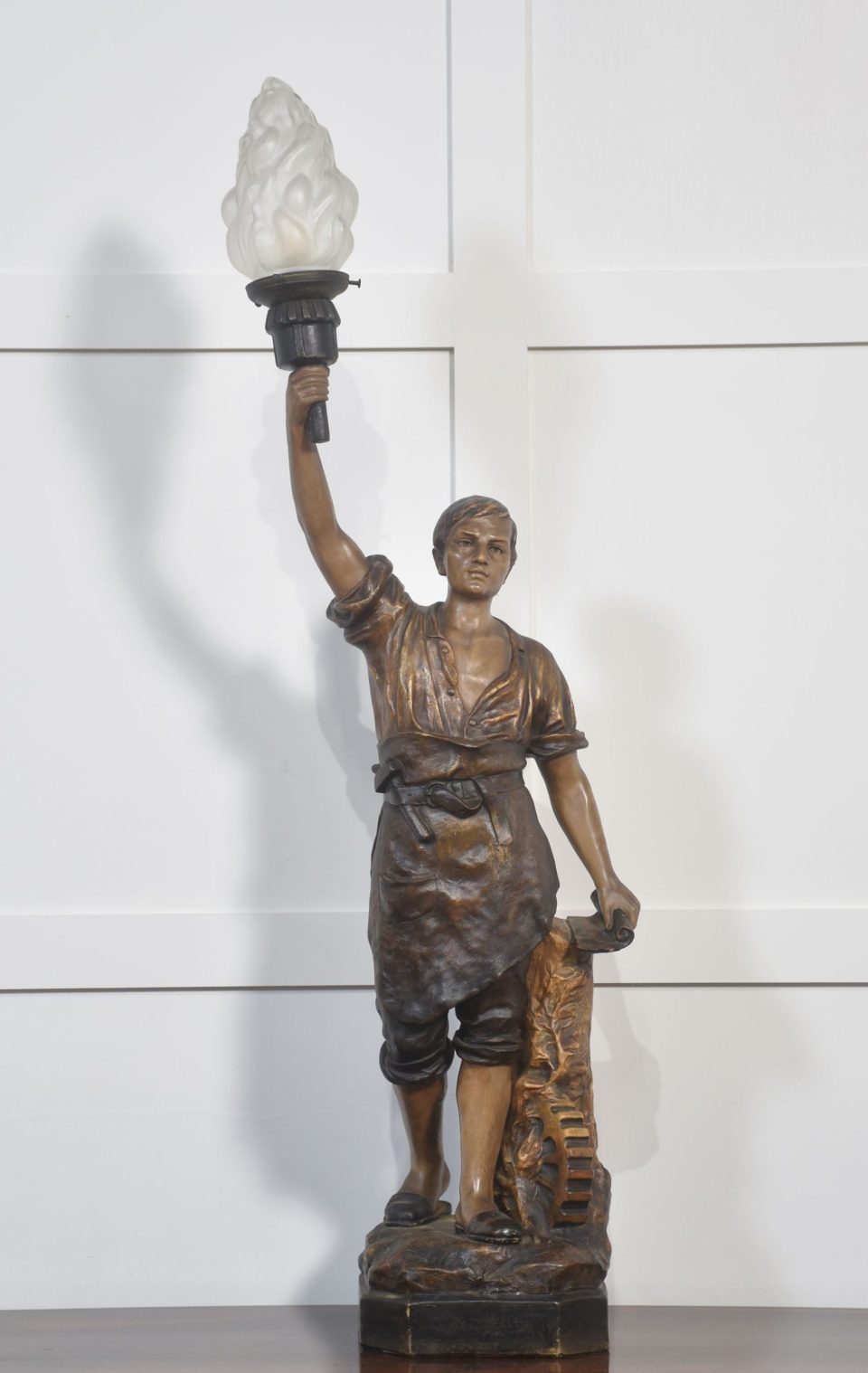 Austrian painted terracotta figural table lamp