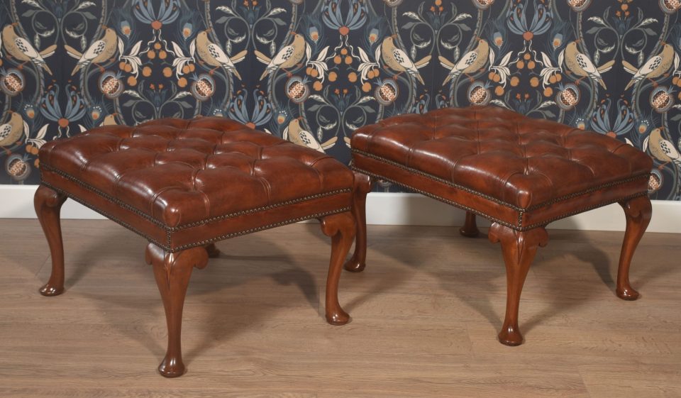 Pair of leather uppolstered stools