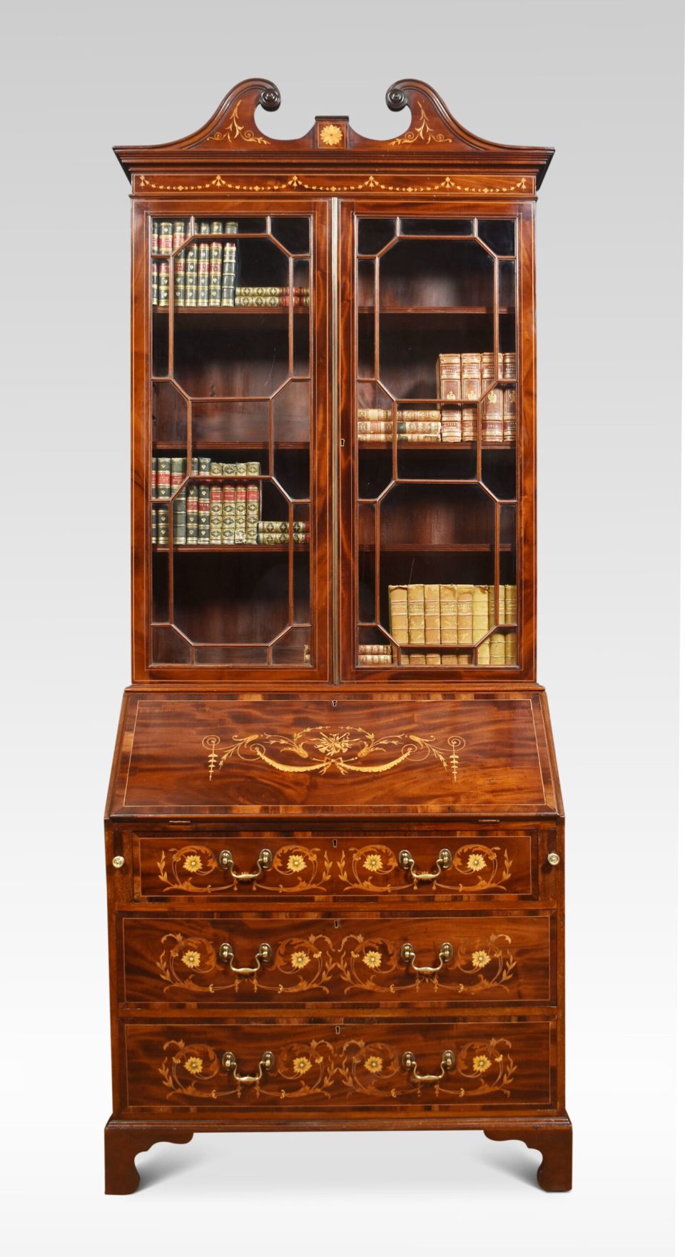 Mahogany inlaid bureau bookcase