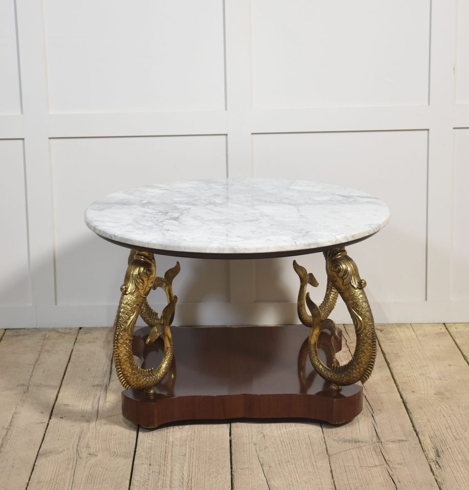 Marble  and gilt metal dolphin coffee table