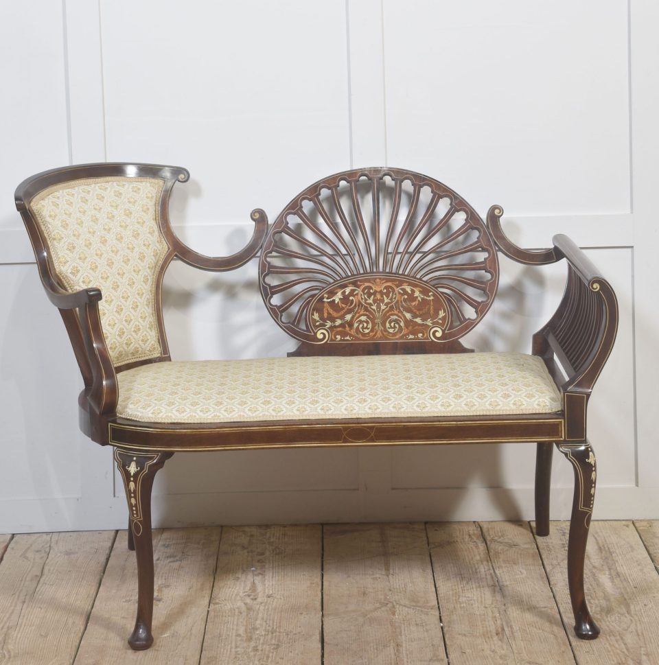 Mahogany Settee with Fan Back and Floral Marquetry