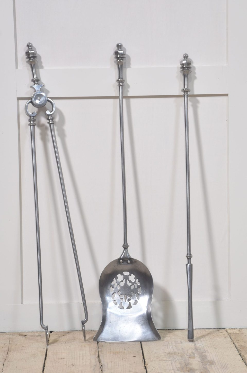 Polished steel triple companion fire tools