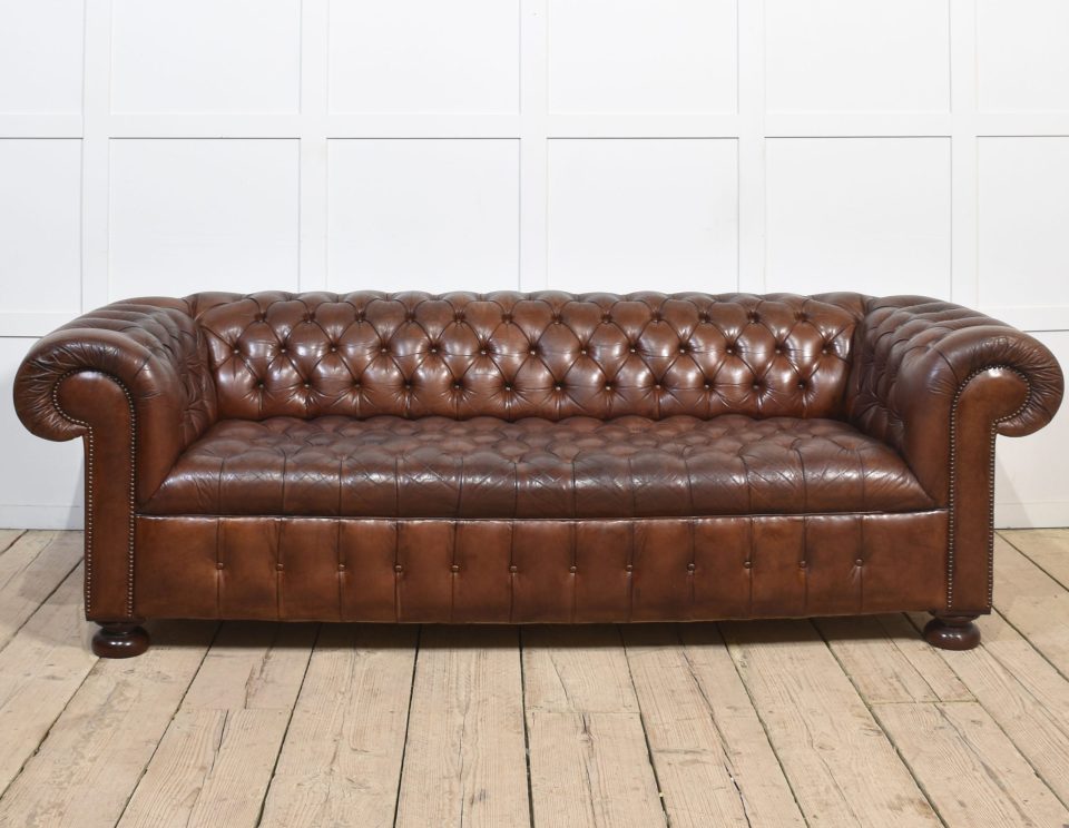 Brown leather deep buttoned chesterfield