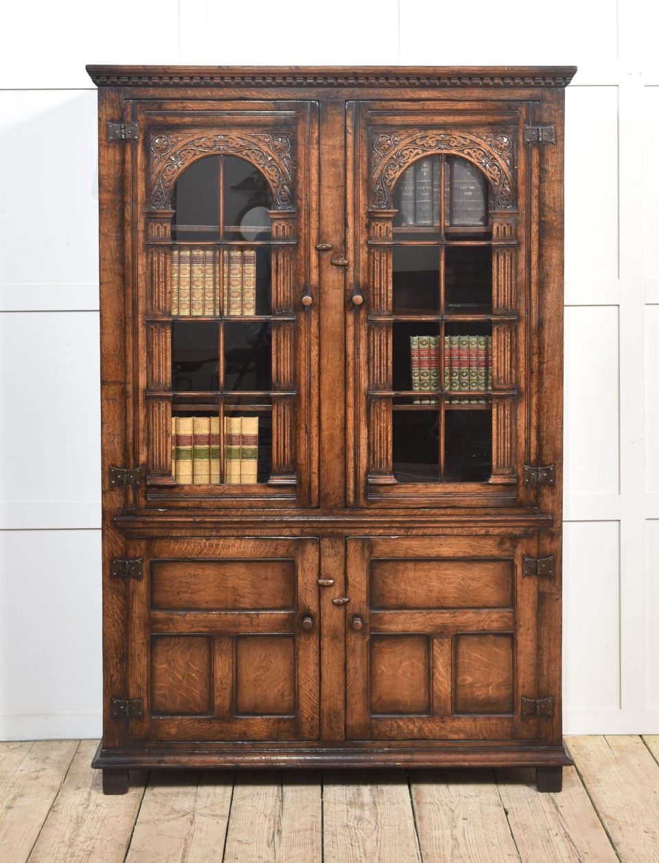 Solid oak two door bookcase
