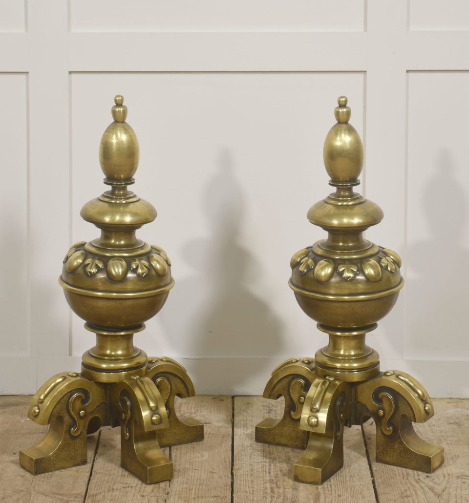 Substantial Finely Cast Pair Of Brass Fire Dogs