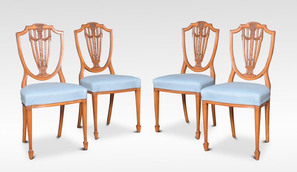 Set of four Georgian revival satinwood side chairs
