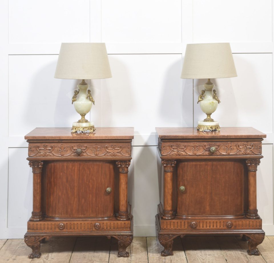 Pair of Carved Mahogany Bedside Cabinets