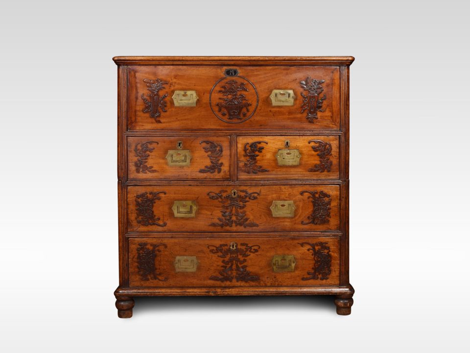 Chinese camphor wood secretaire campaign chest