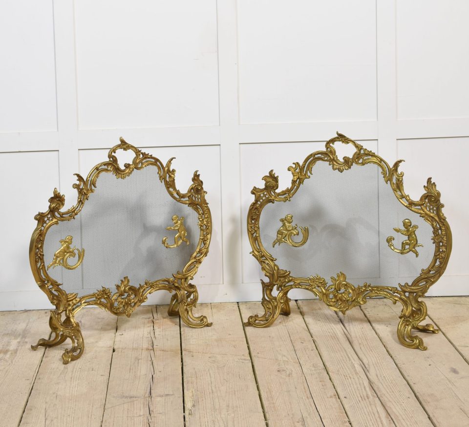 Pair of Louis XV style gilt bronze fire screens