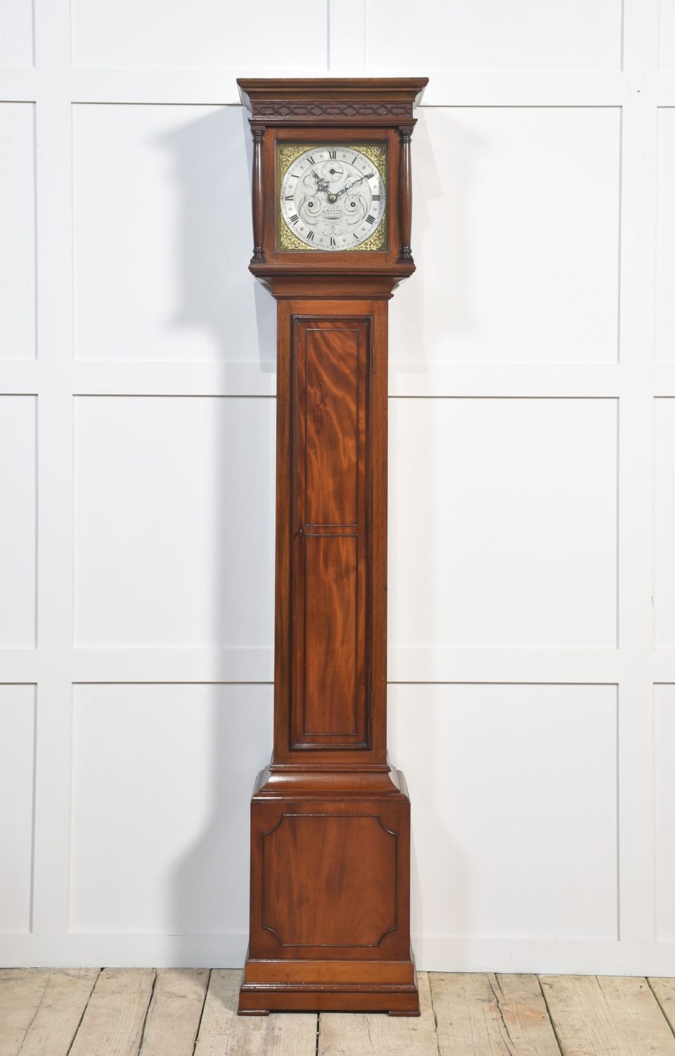 Mahogany cased eight day grandmother clock