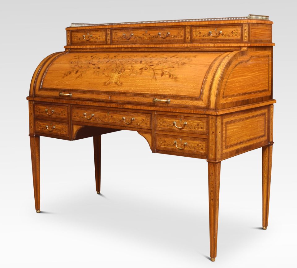 Sheraton revival satinwood cylinder bureau
