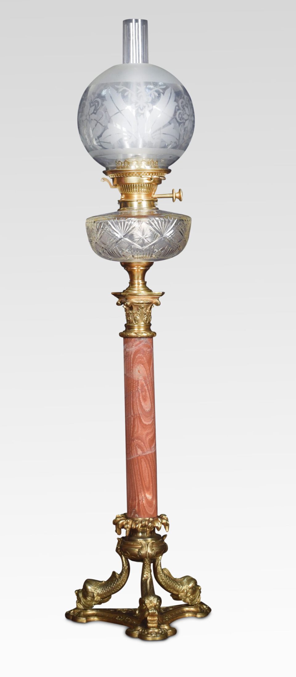 Brass and cut glass oil lamp