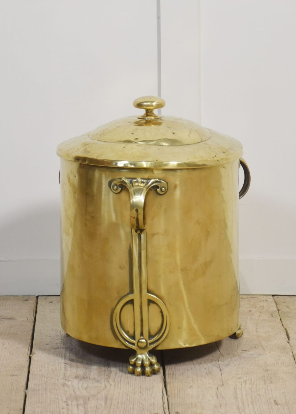 Art Nouveau brass coal bin