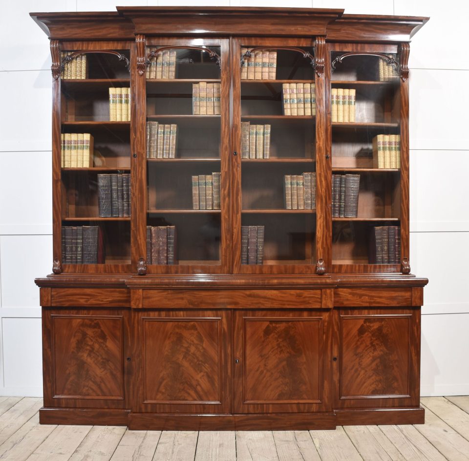 19th century Mahogany library breakfront bookcase