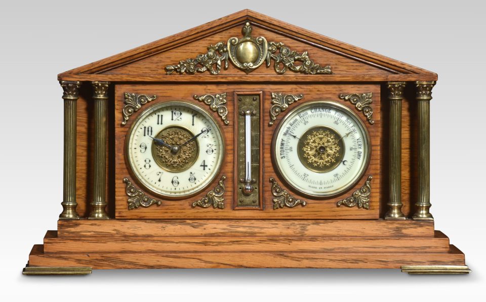 Oak architectural desk clock