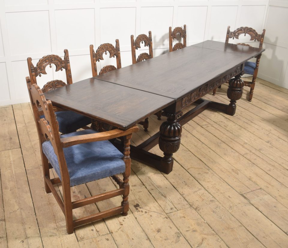 Jacobean Revival Carved Oak Refectory Dining Table