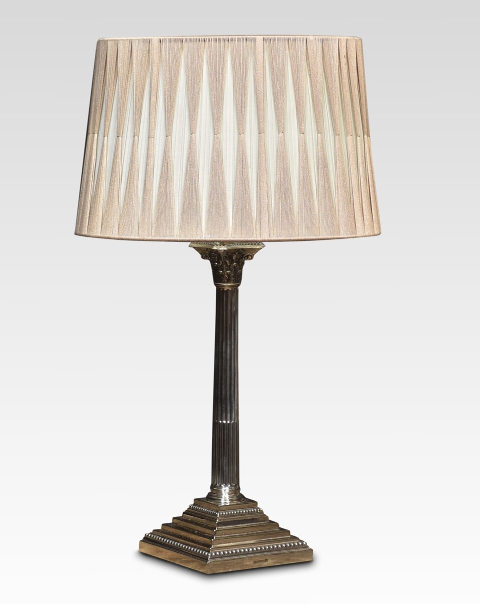 silver plate corinthian column table lamp