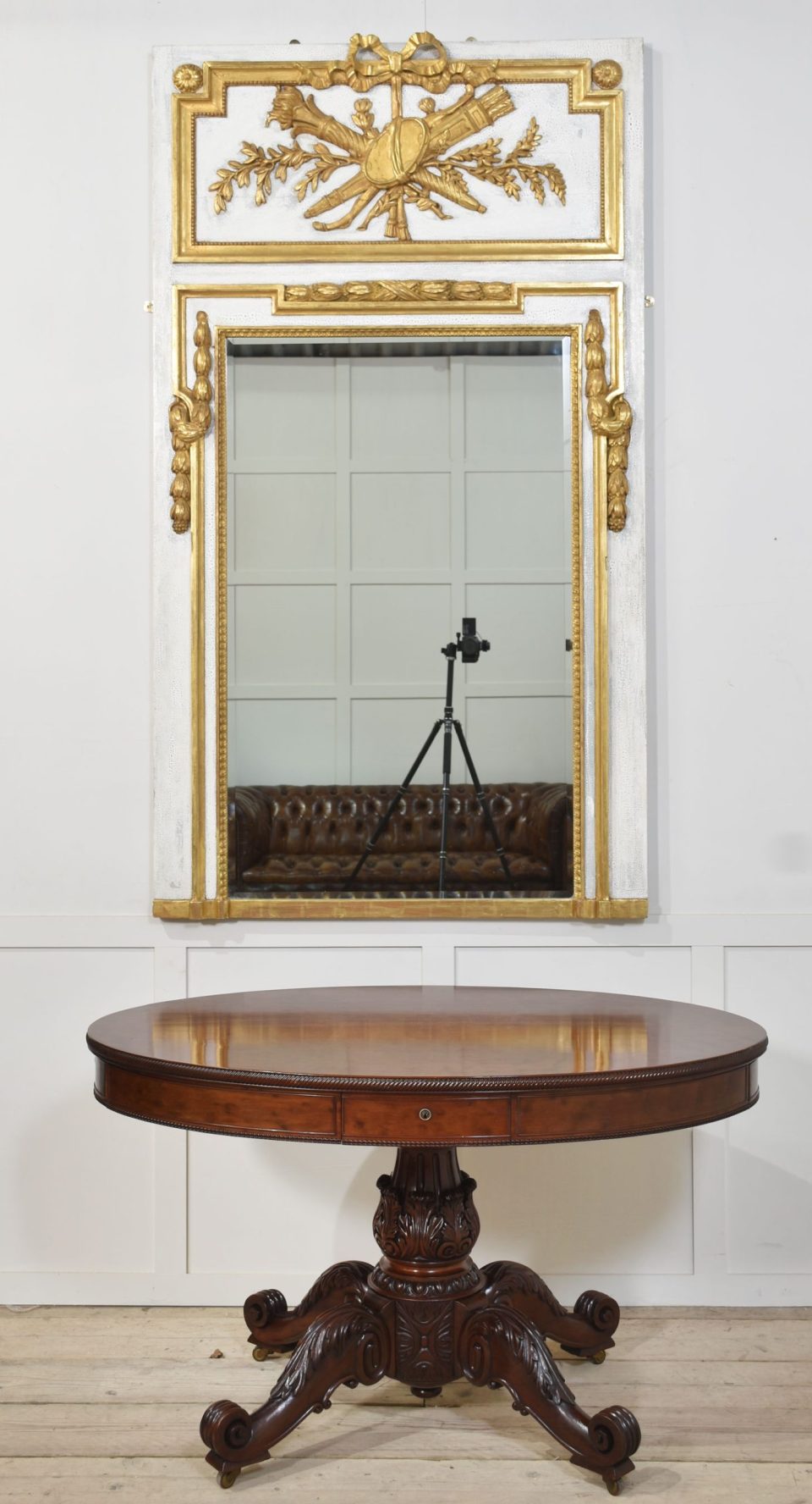 Painted parcel gilt trumeau wall mirror