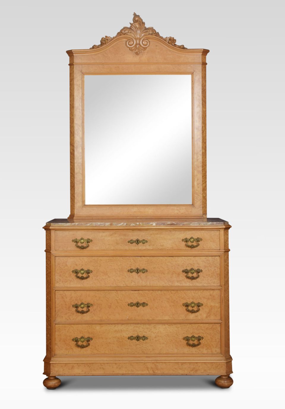 Birds eye maple mirrored back chest of drawers